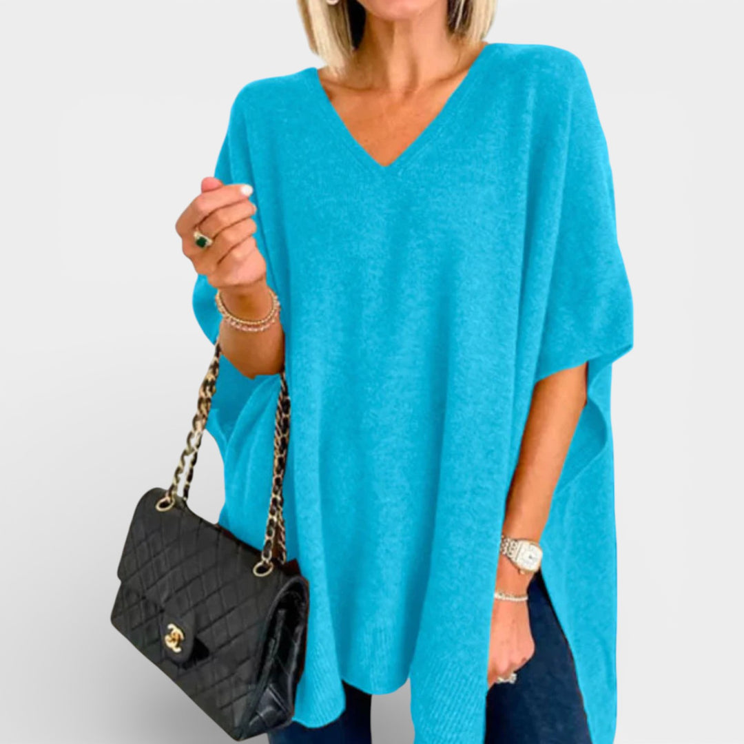 Otylia – Poncho sweter z dekoltem w serek