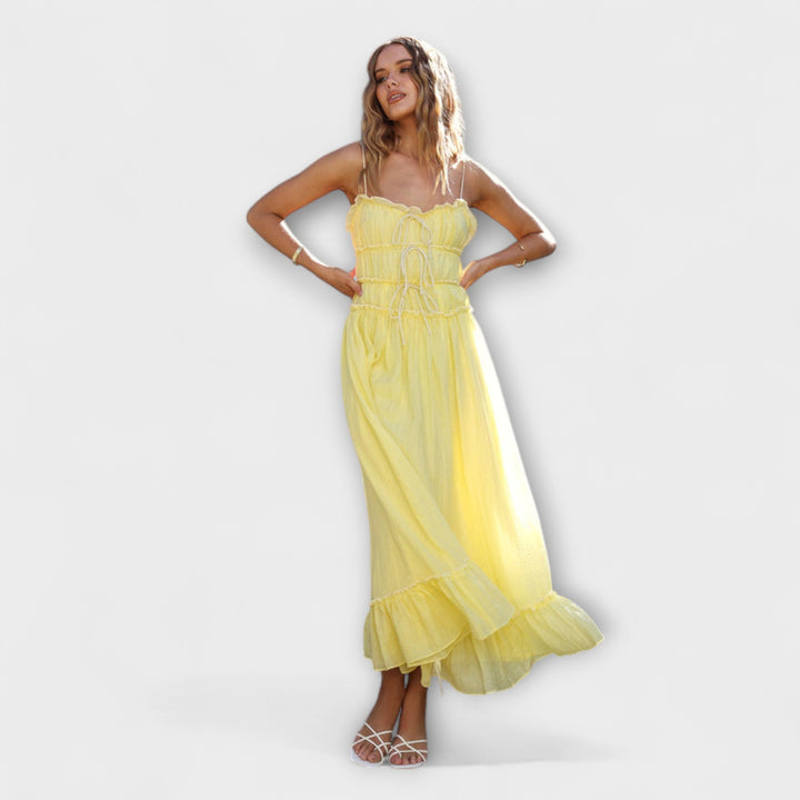 Celine - Midi sukienka bez rękawów z falbanką