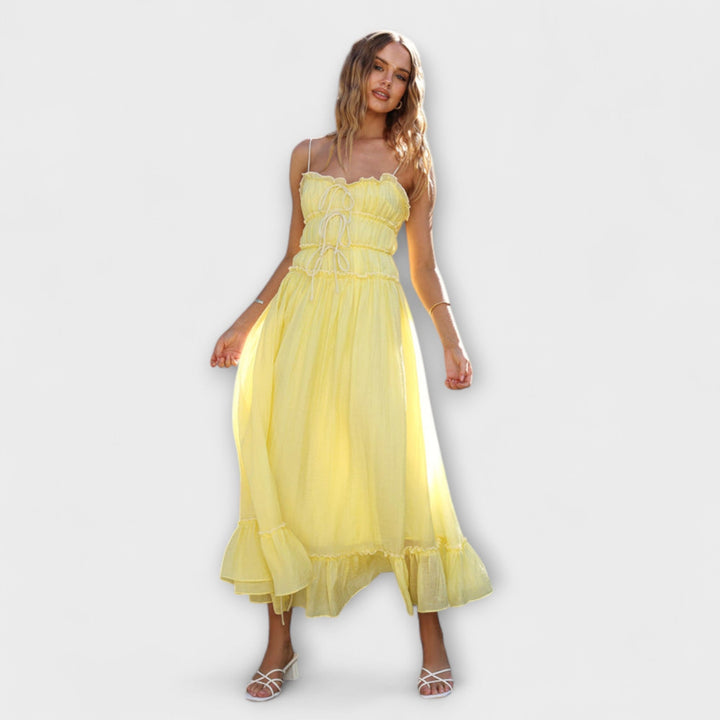 Celine - Midi sukienka bez rękawów z falbanką