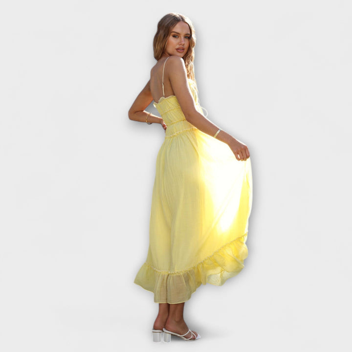 Celine - Midi sukienka bez rękawów z falbanką