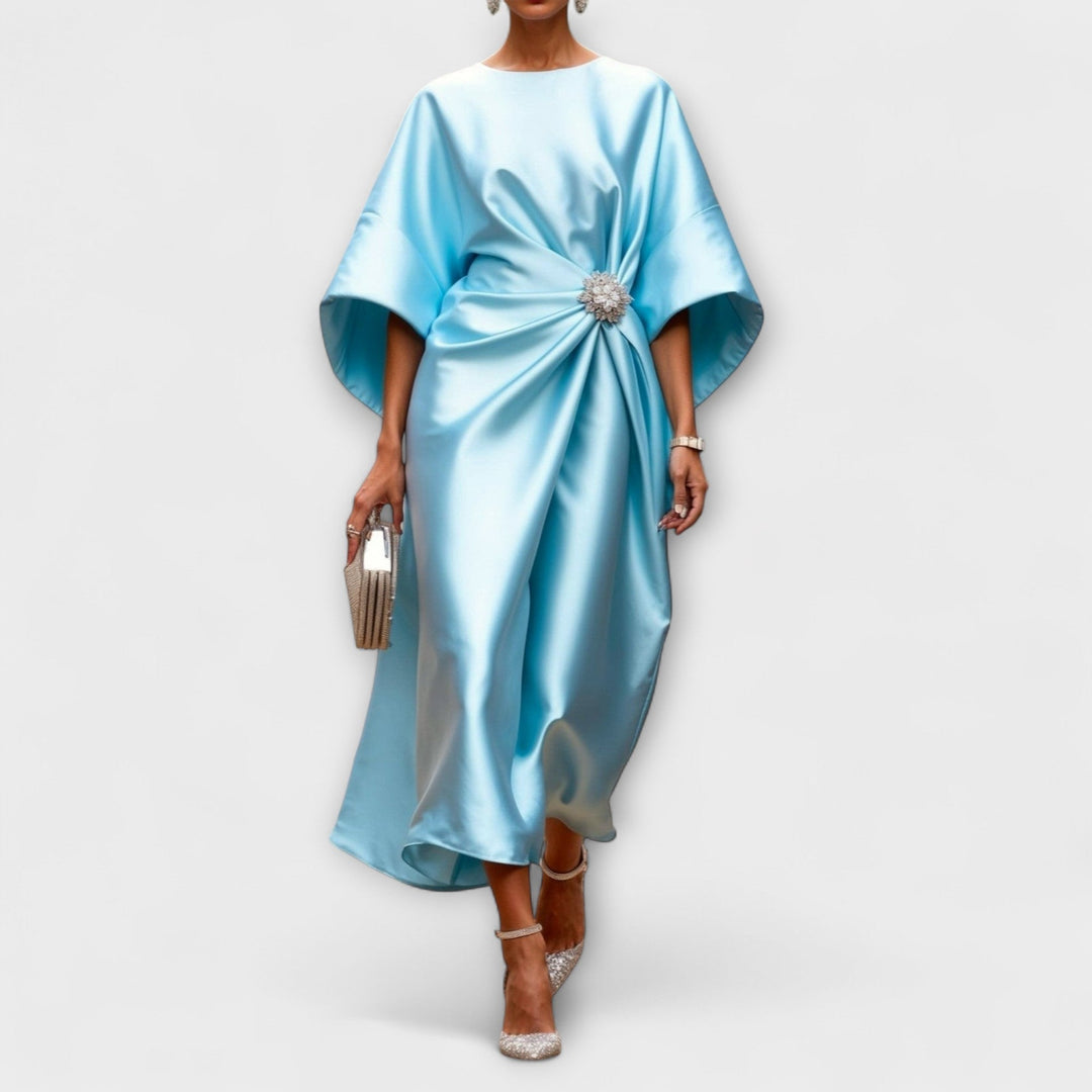 Luksusowa satynowa maxi sukienka z blaskiem