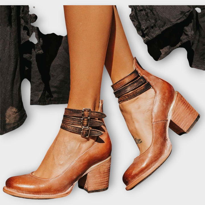 Karolína Eleganckie Sandały Z Trzema Paskami Szeroki Obcas