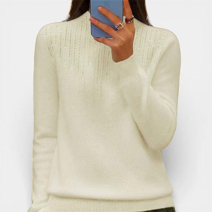 Jolanta – Sweter damski z półgolfem i subtelnym połyskiem