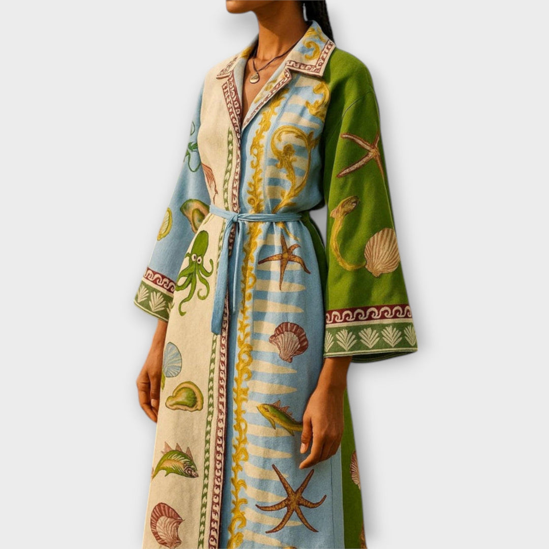 Jule - Drukowana midi sukienka z twillu z paskiem