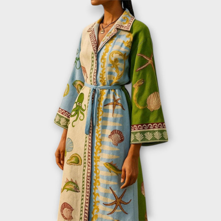 Jule - Drukowana midi sukienka z twillu z paskiem