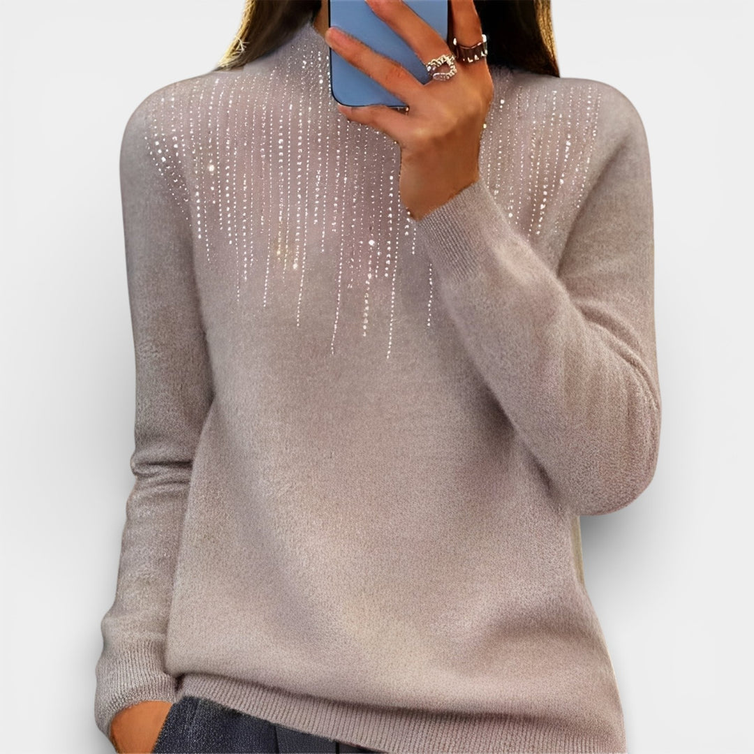 Jolanta – Sweter damski z półgolfem i subtelnym połyskiem