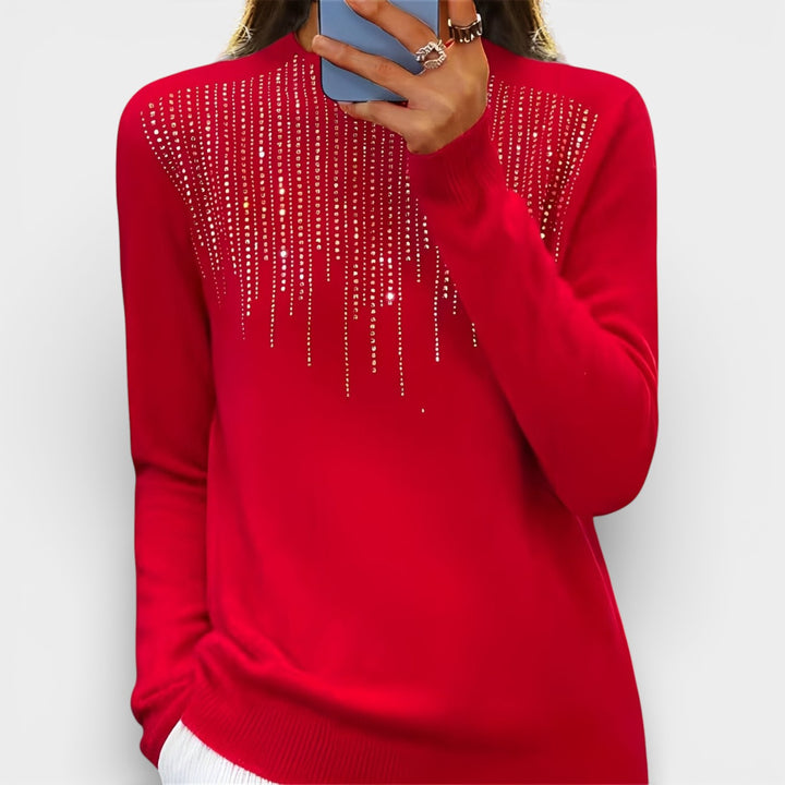 Jolanta – Sweter damski z półgolfem i subtelnym połyskiem