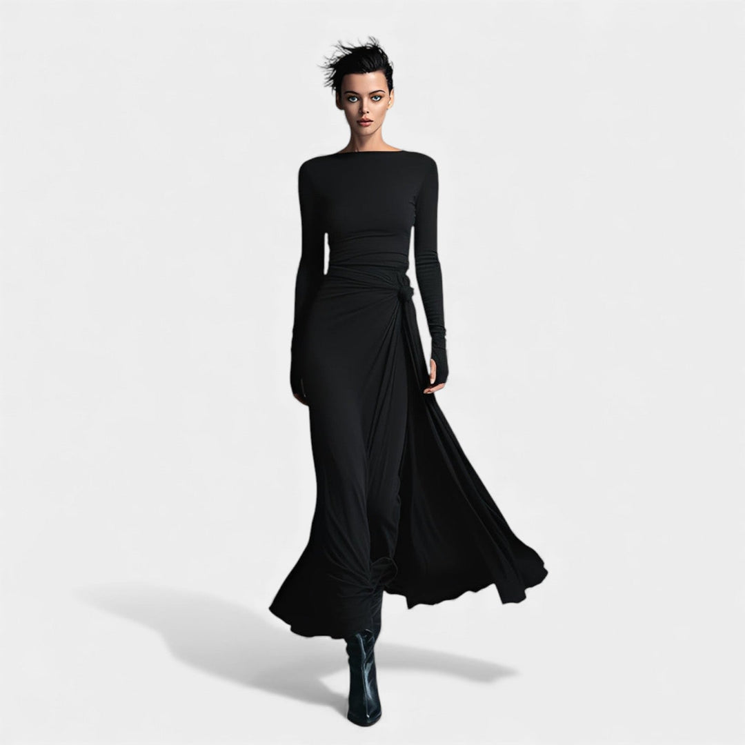 Anna – Elegancka sukienka z bocznym węzłem i delikatnym blaskiem