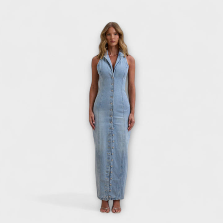 Lacey - Maxi sukienka z denimu z delikatnym praniem