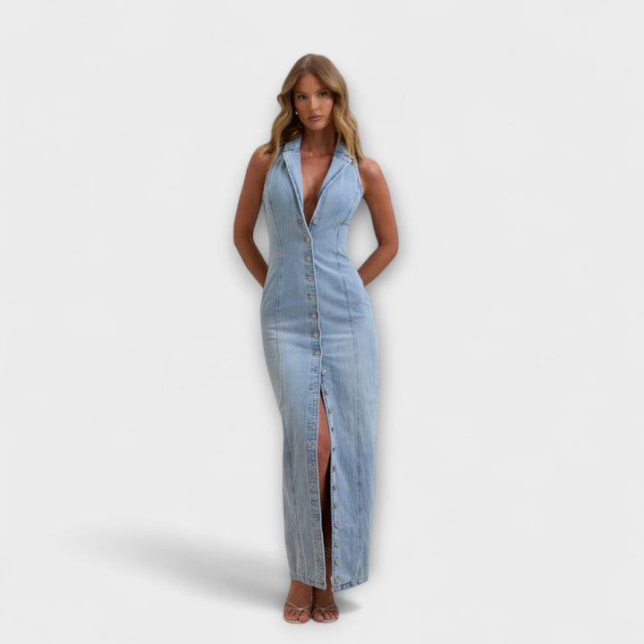 Lacey - Maxi sukienka z denimu z delikatnym praniem