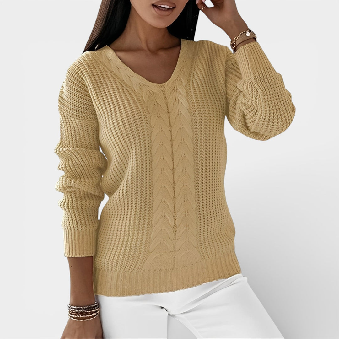 Elwira – Stylowy sweter dzianinowy z dekoltem V