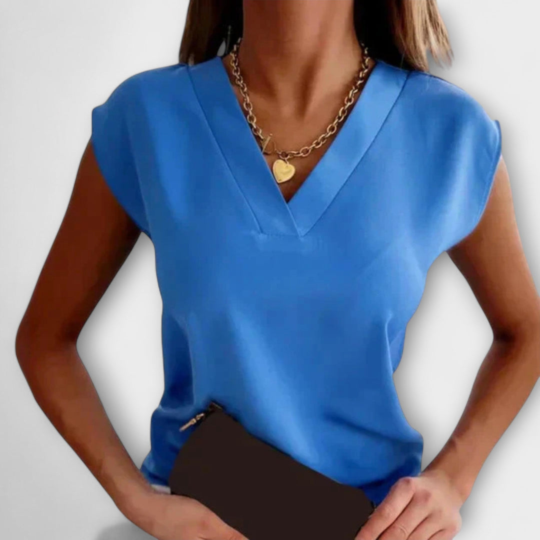 Damski letni top z dekoltem w kształcie V i luźnymi rękawami