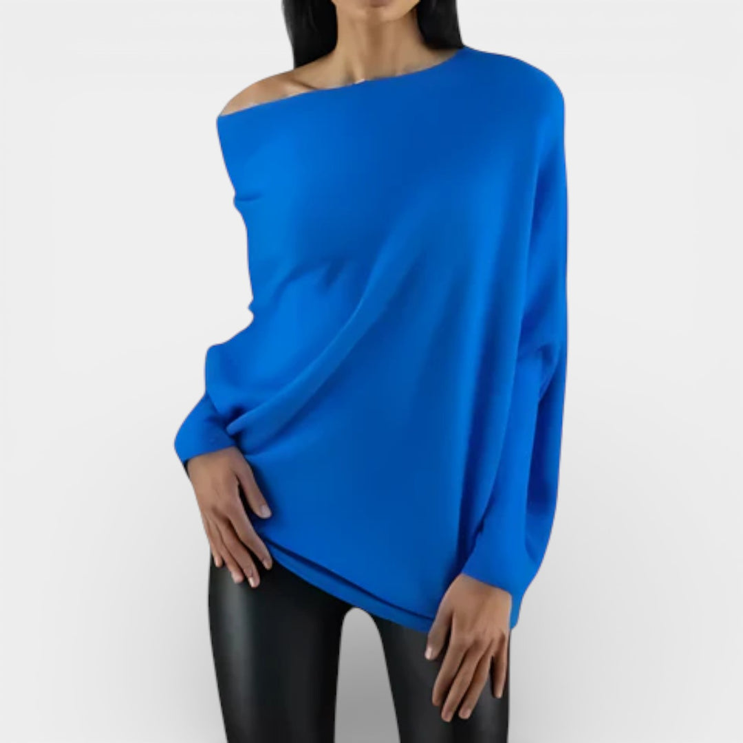 Bianka – Luźny sweter z asymetrycznym dekoltem off-shoulder