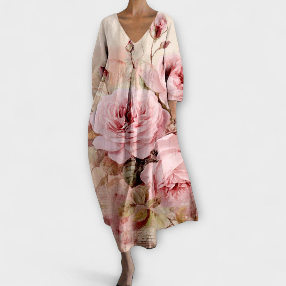 Fiona - Długie, Kolorowe Sukienki z Dekoltem w Kształcie V