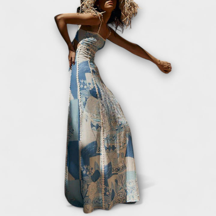 Terazza Ric Rac - Maxi sukienka z lnu o rozszerzonym kroju