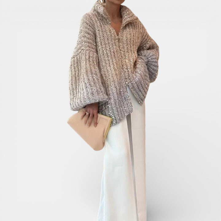 Rozalia – Sweter z półgolfem i brokatową fakturą