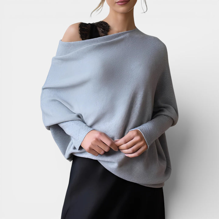 Bianka – Luźny sweter z asymetrycznym dekoltem off-shoulder
