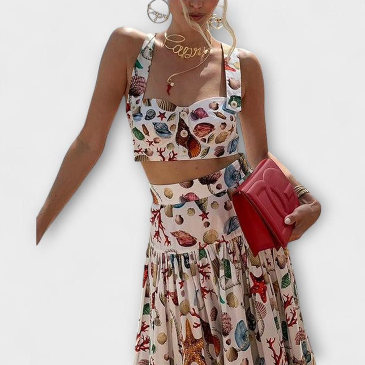 Heather - Stylowy dwuczęściowy zestaw z spódnicą