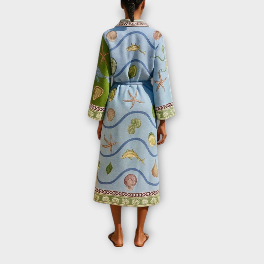 Jule - Drukowana midi sukienka z twillu z paskiem