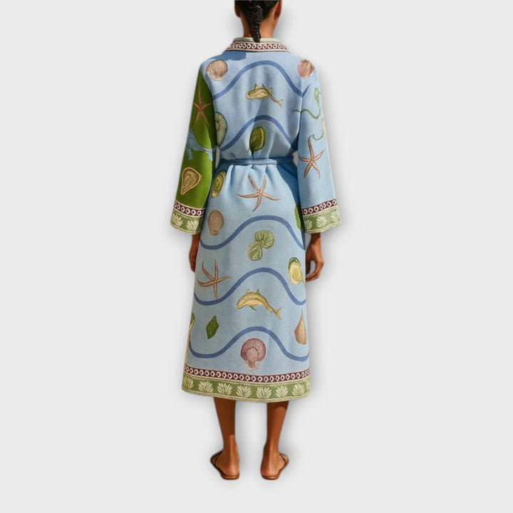 Jule - Drukowana midi sukienka z twillu z paskiem