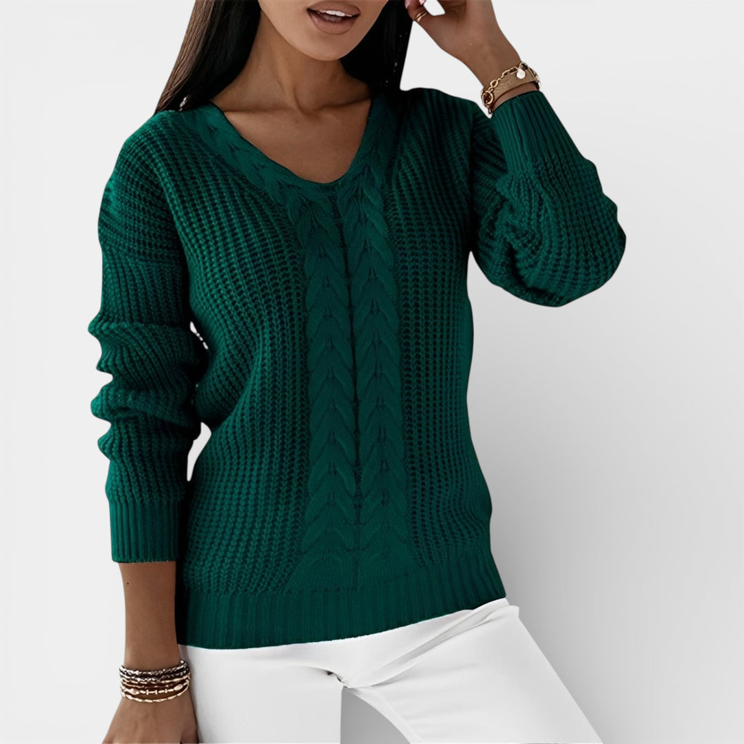 Elwira – Stylowy sweter dzianinowy z dekoltem V