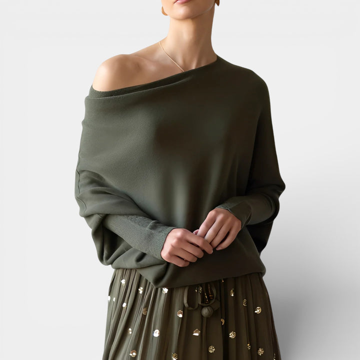 Bianka – Luźny sweter z asymetrycznym dekoltem off-shoulder