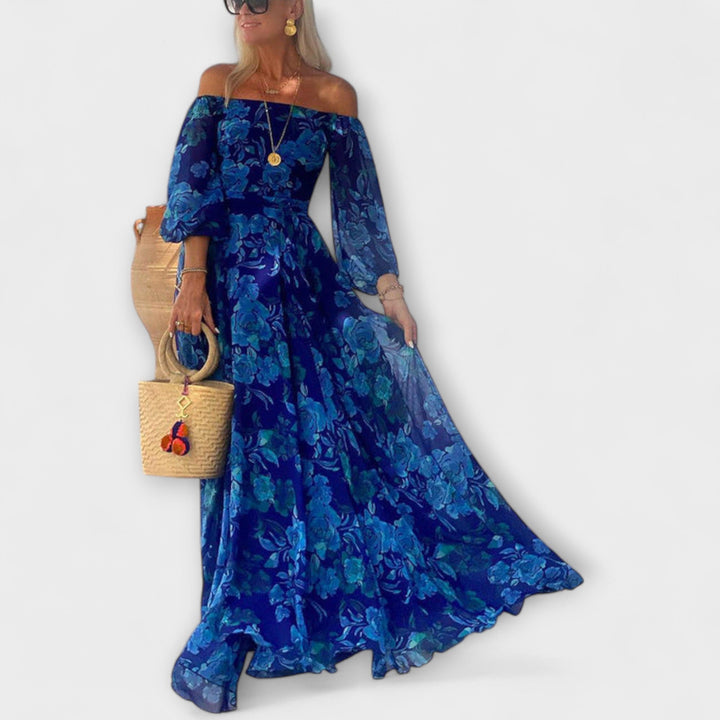 Juniper - Kwiatowa Maxi Sukienka z Odkrytymi Ramionami na Wakacje