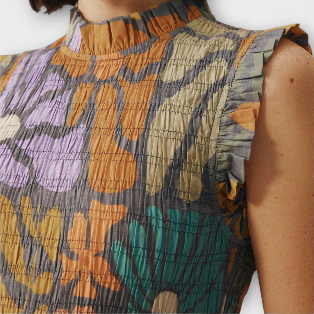 Wielokolorowe botaniczne sukienki midi