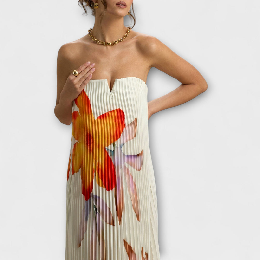 Michelle - Maxi sukienka Sweetheart w pomarańczowe kwiaty