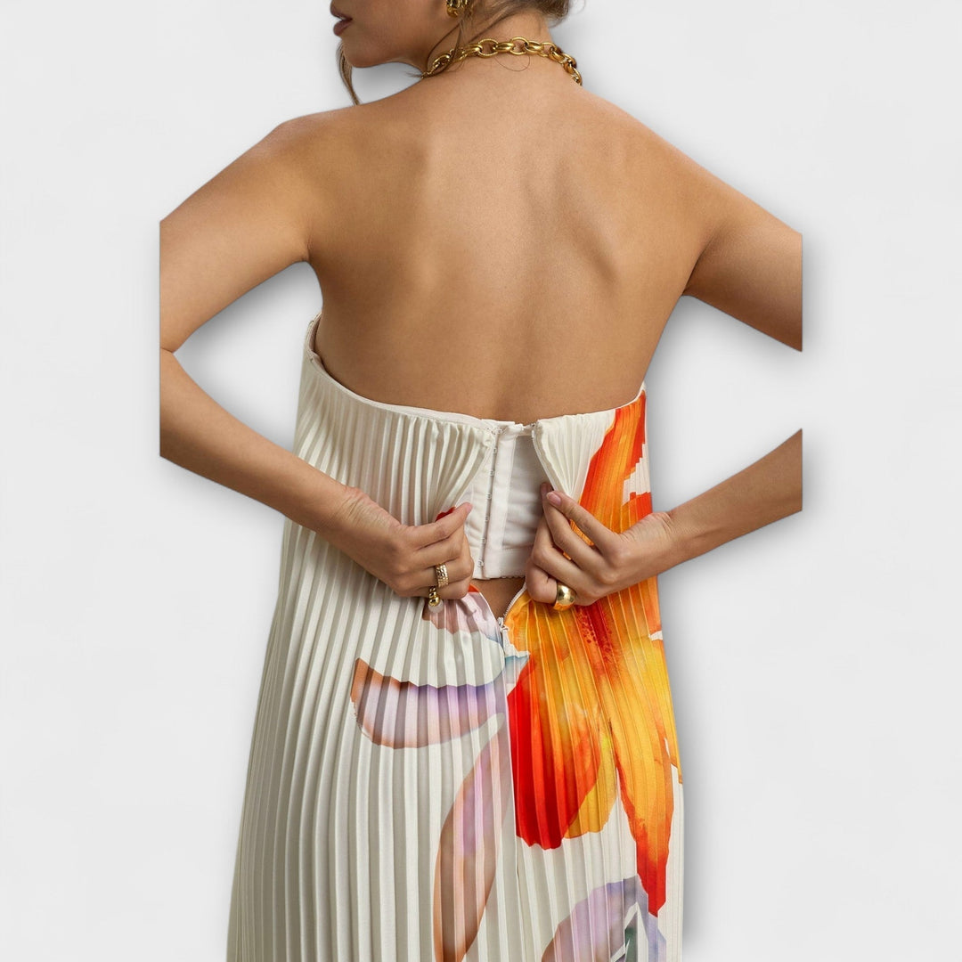 Michelle - Maxi sukienka Sweetheart w pomarańczowe kwiaty