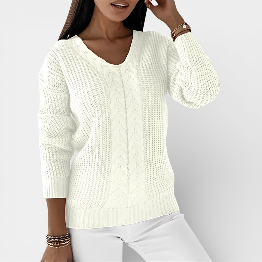 Elwira – Stylowy sweter dzianinowy z dekoltem V