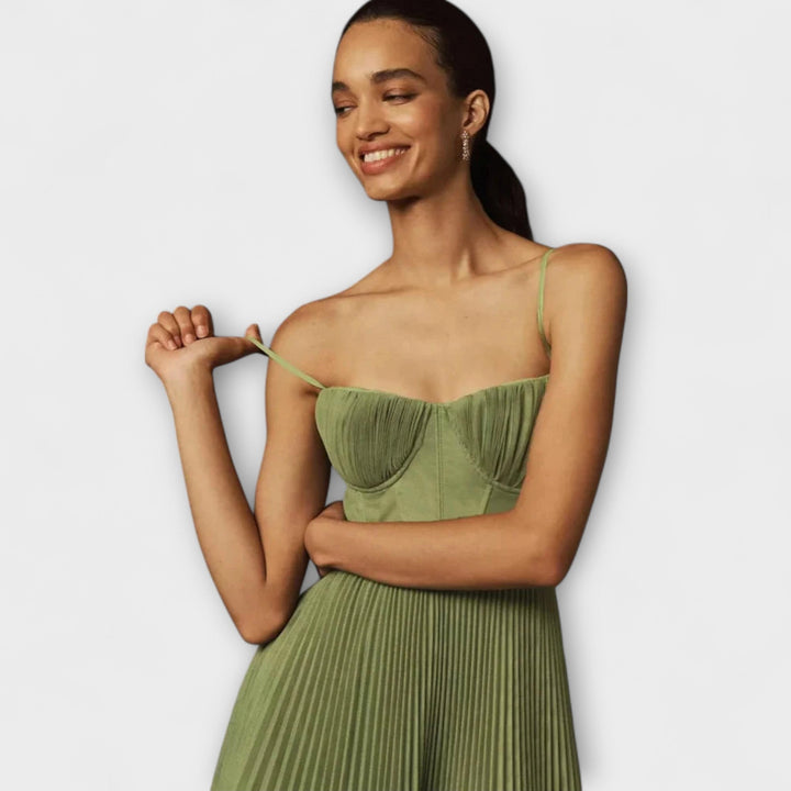 Marilyn - Midi Tiulowa Plisowana Sukienka z Designem Bustier