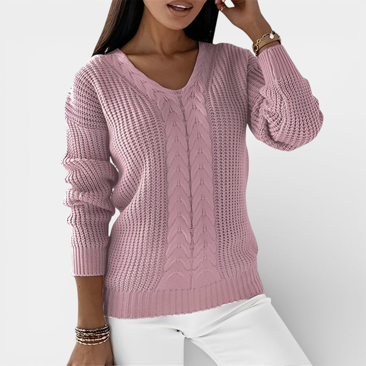 Elwira – Stylowy sweter dzianinowy z dekoltem V