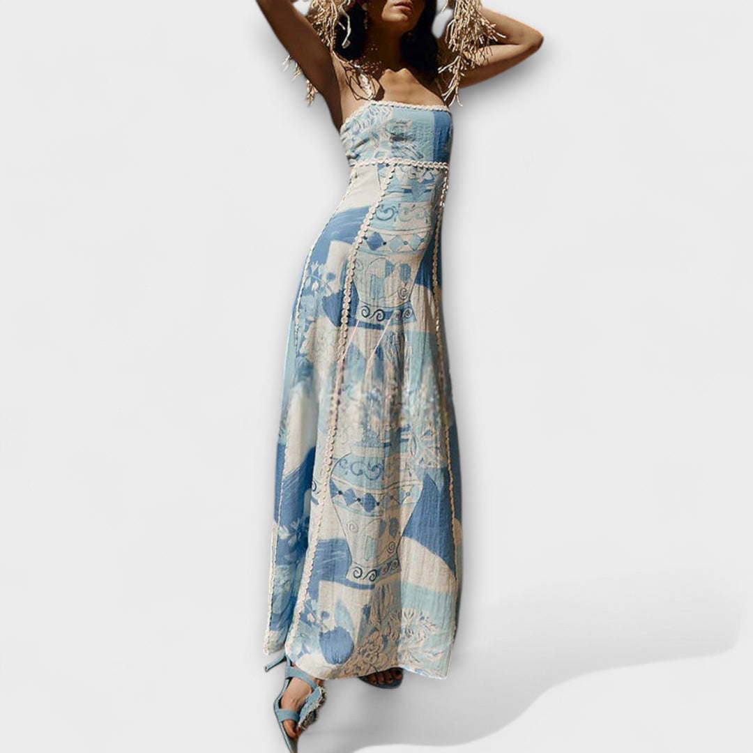 Terazza Ric Rac - Maxi sukienka z lnu o rozszerzonym kroju