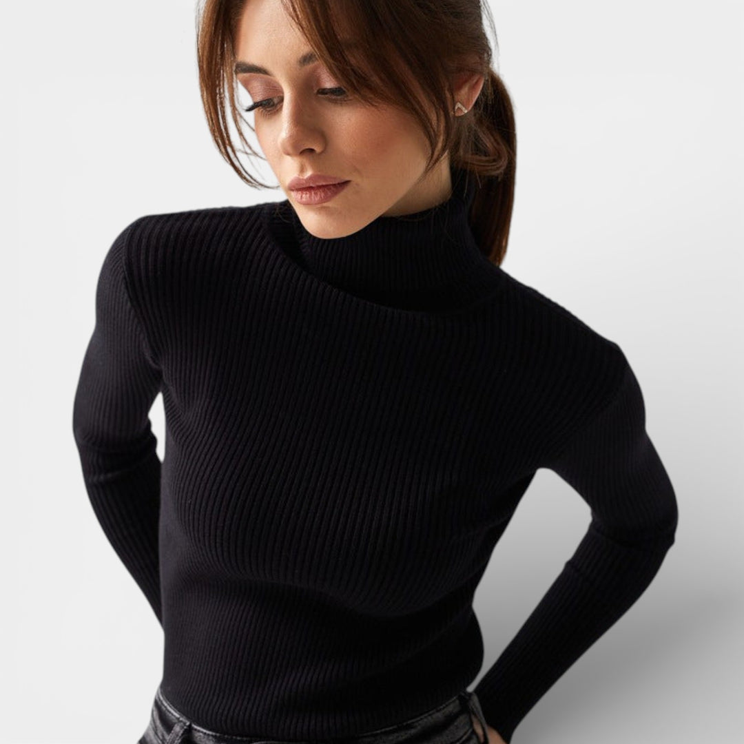 Emilia – Żebrowany sweter z golfem na co dzień