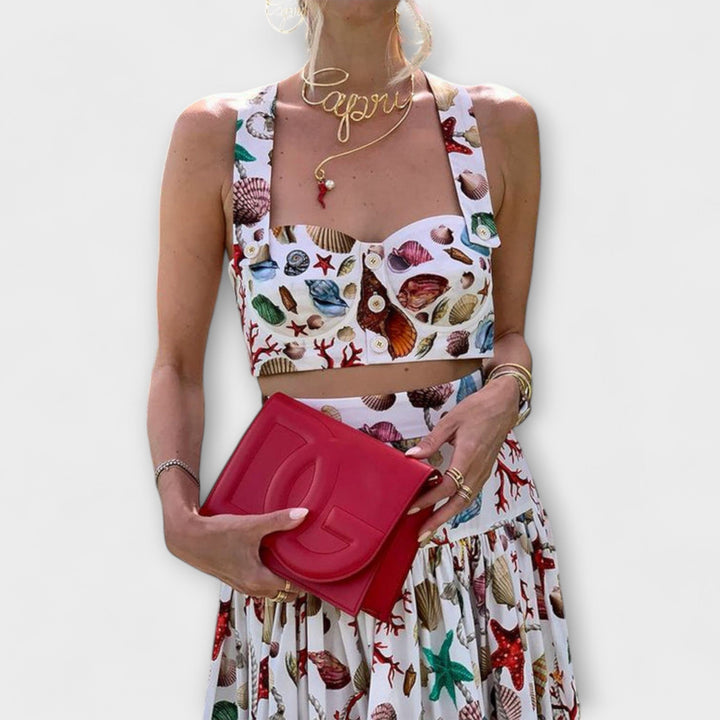 Heather - Stylowy dwuczęściowy zestaw z spódnicą