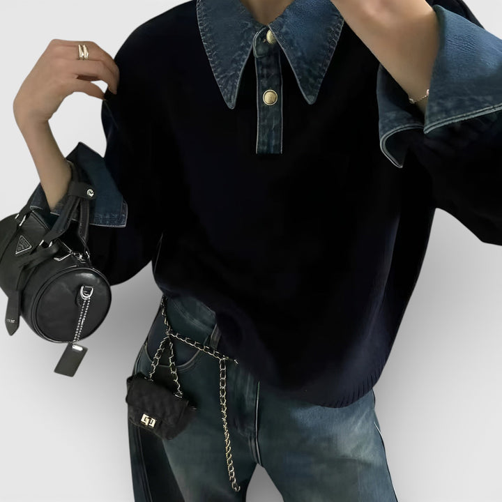 Kalina - Stylowy sweter 2-w-1 z odwróconym panelem