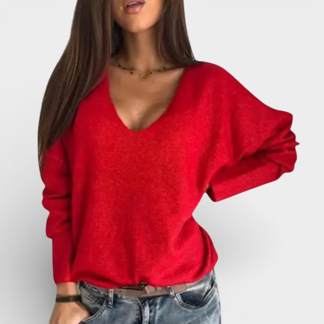 Gabriela – Lekki, luźny sweter z głębokim dekoltem w serek