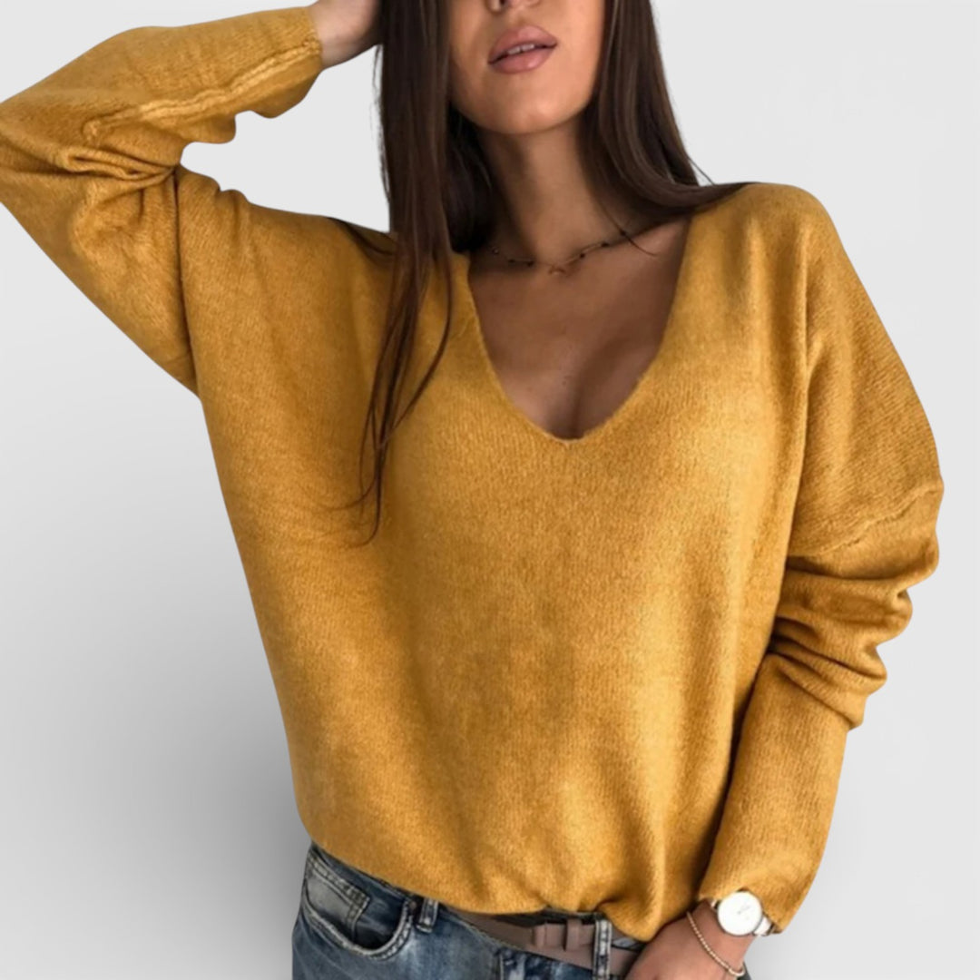 Gabriela – Lekki, luźny sweter z głębokim dekoltem w serek