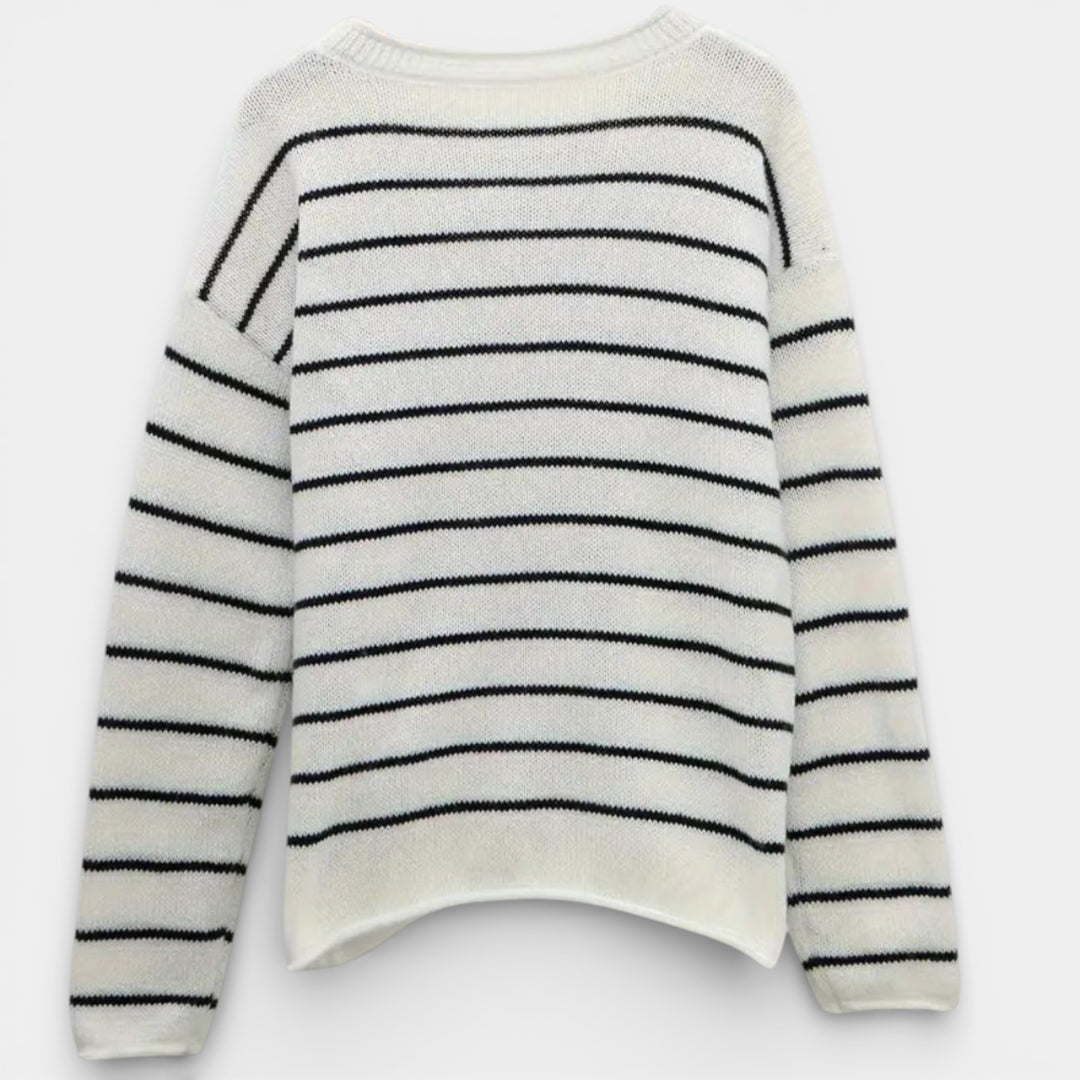 Julia – Pasiasty dzianinowy sweter z okrągłym dekoltem