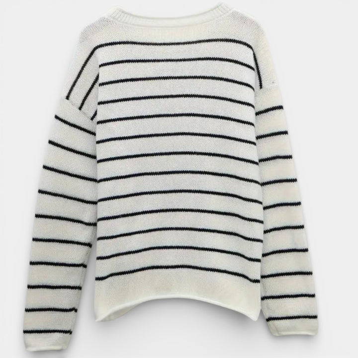 Julia – Pasiasty dzianinowy sweter z okrągłym dekoltem