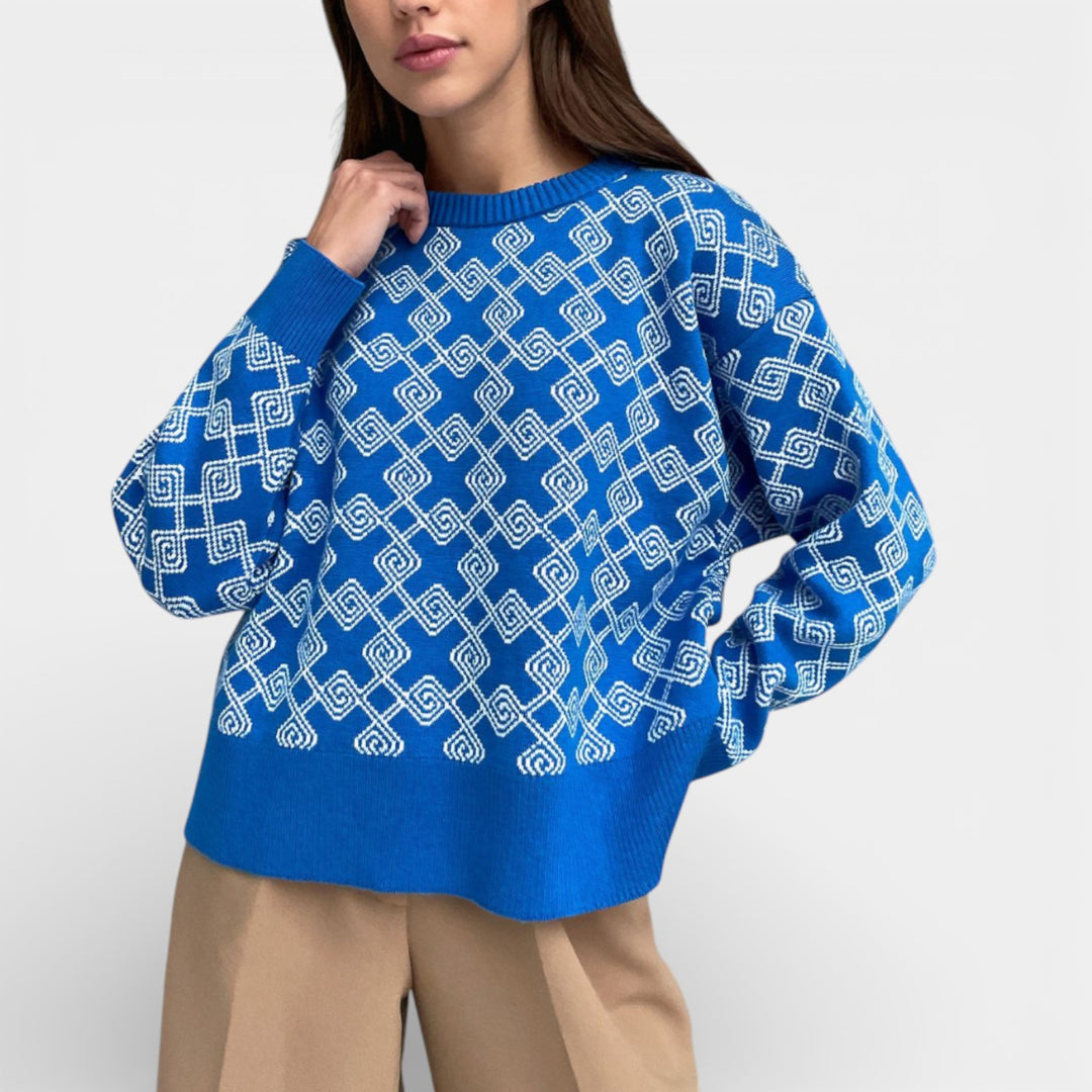 Milena – Dzianinowy sweter żakardowy z geometrycznym wzorema