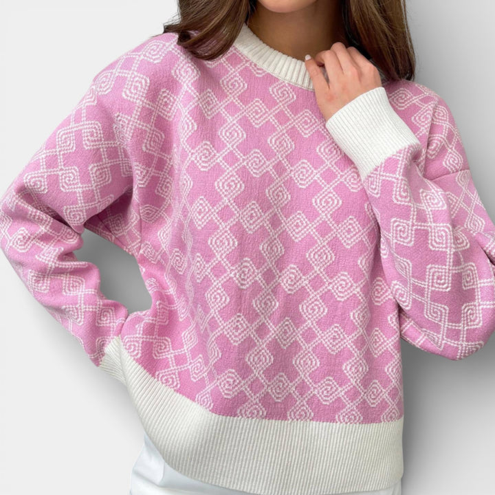 Milena – Dzianinowy sweter żakardowy z geometrycznym wzorema