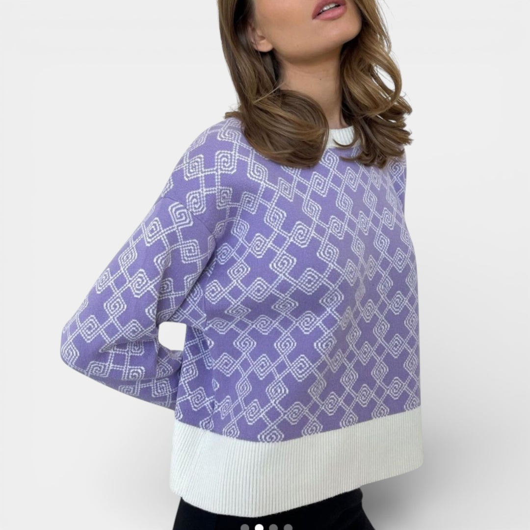 Milena – Dzianinowy sweter żakardowy z geometrycznym wzorema