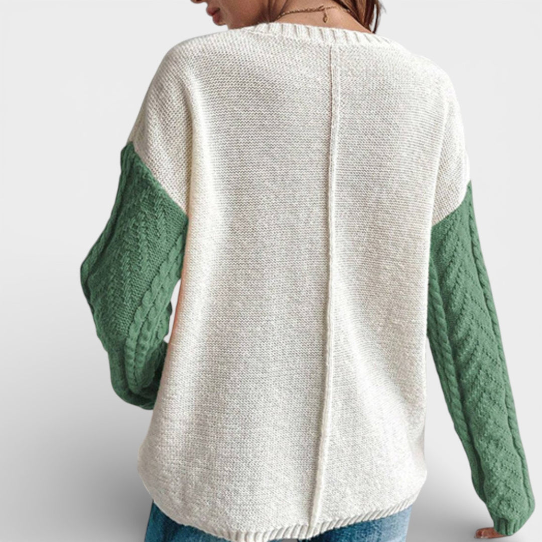 Kalina – Dzianinowy sweter z opuszczonymi ramionami i kieszenią