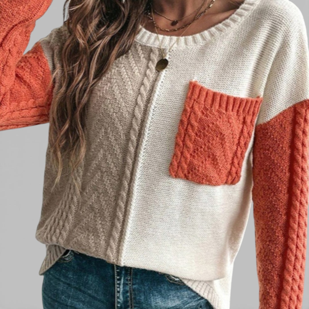 Kalina – Dzianinowy sweter z opuszczonymi ramionami i kieszenią