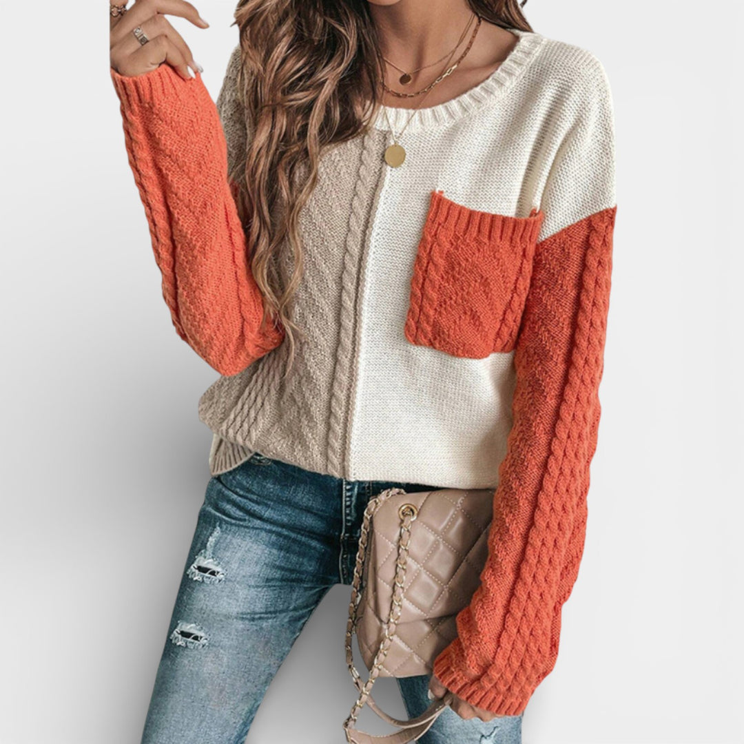 Kalina – Dzianinowy sweter z opuszczonymi ramionami i kieszenią