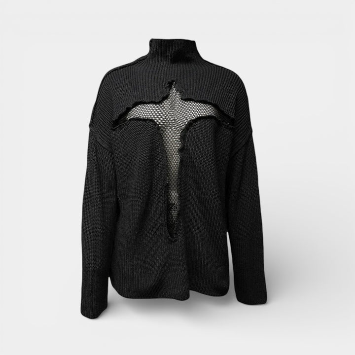 Zuzanna – Sweter z wycięciem i siateczkowym panelem