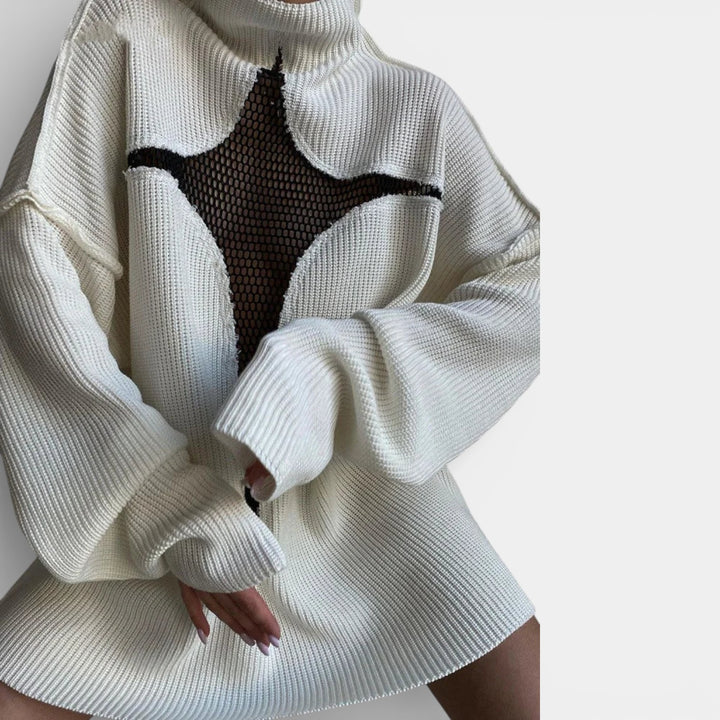 Zuzanna – Sweter z wycięciem i siateczkowym panelem