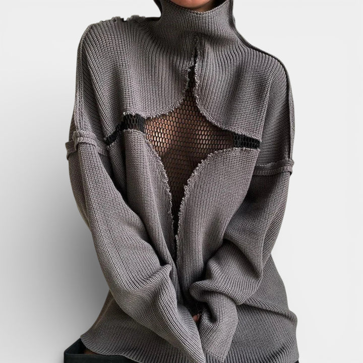 Zuzanna – Sweter z wycięciem i siateczkowym panelem